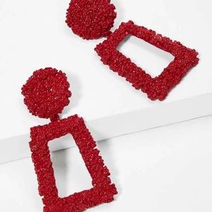 Open Rectangle Textured Drop Earrings